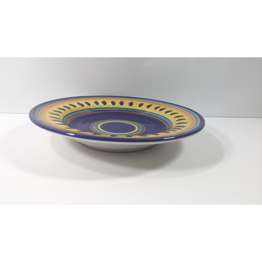 Set of 4 Pier 1 ITALIAN SWIRL 9 1/2" Bowl Earthenware Hand Painted Yellow Navy - Picture 4 of 7